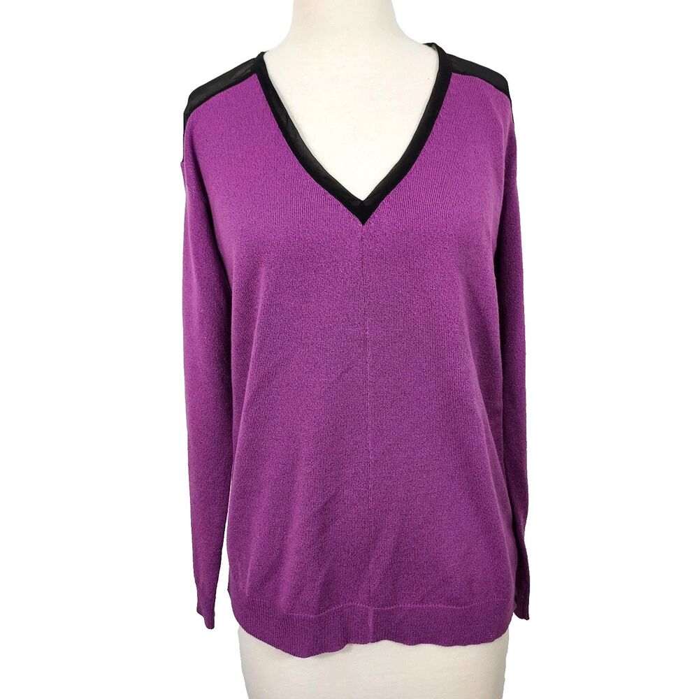 Nicole by Nicole Miller Sweater Women Medium Hyacinth Black Sheer Back NWT